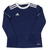Tmavomodré športové funkčné tričko s pruhmi a logom Adidas