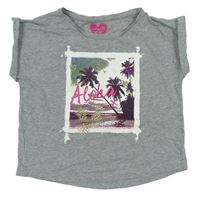 Sivé melírované crop tričko s palmami F&F