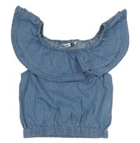 Svetlomodrý rifľový crop top s volánikom Pep&Co