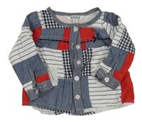 Modro-bielo-červená vzorovaná patchwork blúzka Kanz