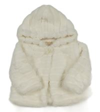 Bílý kožešinový zateplený kabátek s kapucňou