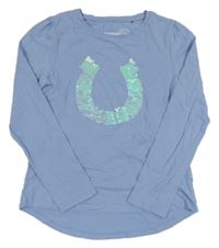 Světlemodré triko s podkovou z flitrů Manguun 