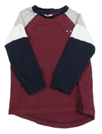 Vínovo-tmavomodro-šedo-bílé triko s autem Next