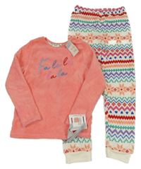 Nové - Ružovo-bielo-farebné vzorované plyšové pyžama s nápisom Primark