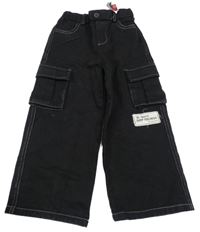 Černé cargo široké rifle s nášivkou Shein