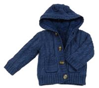 Tmavomodrý vzorovaný prepínaci zateplený sveter s kapucňou George