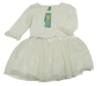 Nové - Smetanové šaty s tylovou sukní se srdíčky Benetton