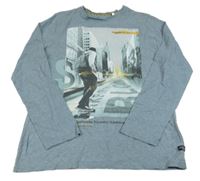 Světlemodro-šedé melírované triko se skejťákem C&A