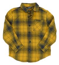 Hořčicovo-tmavomodrá kostkovaná flanelová košile Primark