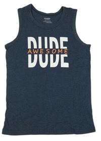 Šedomodré tílko s nápisem 