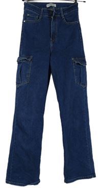 Dámské modré široké rifle s kapsami 