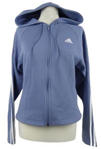 Dámská chrpově modrá propínací mikina s pruhy a kapucí Adidas 