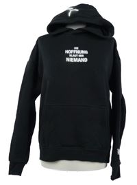 Pánská černá mikina s potiskem a kapucí 