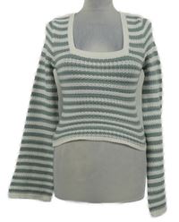 Dámský modrošedo-bílý pruhovaný crop svetr s rozšířenými rukávy Hollister 