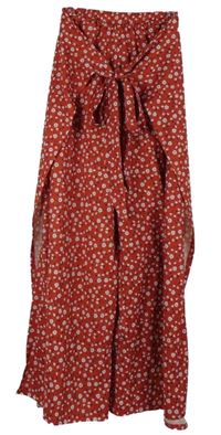Dámské červené kytičkované sukňové kalhoty s rozparky Pull&Bear