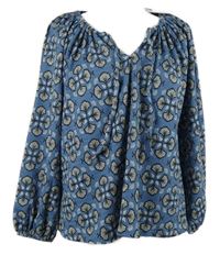 Nové - Dámská modrá vzorovaná strukturovaná halenka 