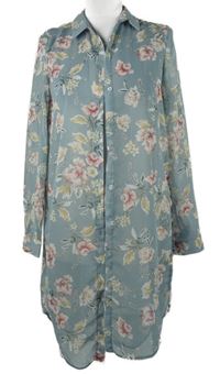 Dámská šedá květovaná šifonová halenková tunika New Look 