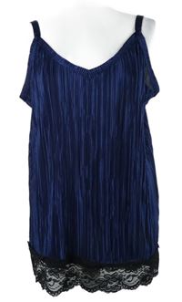 Nové - Dámský tmavomodrý plisovaný top s černým krajkovým lemem So Fabulous 