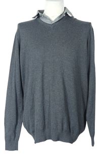 Pánsky tmavosivý sveter s košeľovým golierikom George