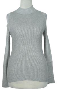 Dámsky sivý rebrovaný ľahký sveter s prestrihmi Atmosphere