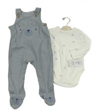 2set- šedé žebrované úpletové dupačky s čumáčkem+ bílé body s medvědy George