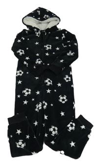Černá chlupatá kombinéza s míči a kapucí Peacocks