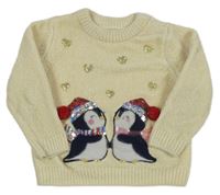 Vanilkový žinylkový sveter s tučňáky C&A