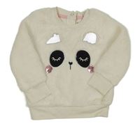 Biela chlpatá mikina s medvěďom Nutmeg