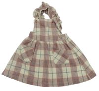 Ružovo-bielo-sivá kockovaná vlnená na traká sukňa V by Very