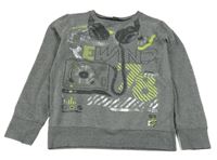 Sivá mikina so sluchátky a potlačou