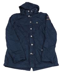 Tmavomodrá plátěná jarní parka s kapucí 