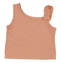 Ružový rebrovaný crop top s volánem
