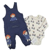 2 set - bílé body s medvídky + modré laclové tepláky s medvídky George
