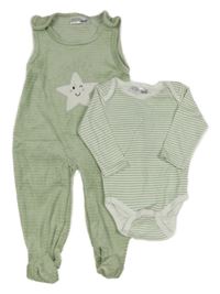 2 Set - Bílo-zelené pruhované body + Zelené žebrované dupačky s hvězdou Ergee