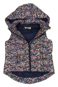 Tmavomodro-farebná kvetovaná zateplená vesta s kapucňou H&M