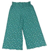 Zelené kvetované plisované široké nohavice Primark