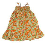 Oranžovo-zelené kvetované žabičkové midi šaty H&M