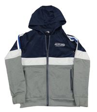 Tmavomodro-bielo-sivá športová prepínaci mikina s nápisom a kapucňou Pep&Co