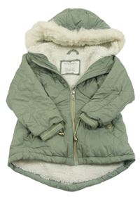 Khaki šusťáková prošívaná zateplená parka s kapucí Matalan
