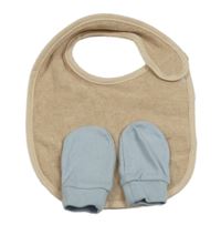 2set- béžový froté bryndák+ modré rukavice