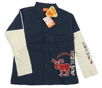 Nové - tmavomodrá košile s trikovými rukávy a potiskem Nkd