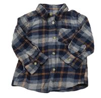 Tmavomodro-šedo-oranžová kostkovaná košile Matalan