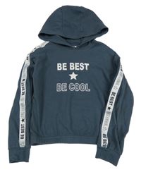 Tmavosivá fleecová crop mikina s nápismi a kapucňou Ergeenomixx