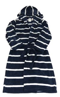 Tmavomodro-bílý pruhovaný chlupatý župan s kapucí H&M