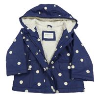 Tmavomodrá puntíkatá voděodolná zateplená bunda s kapucí John Lewis