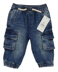 Nové - Tmavomodré teplákové cuff rifle s kapsami George