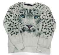 Bielo-tmavosivá vzorovaná chlpatá mikina s tigrom C&A