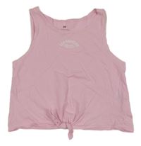 Svetloružový crop top s nápisom a uzlom H&M
