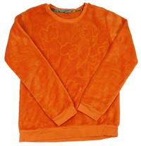 Oranžová chlpatá mikina s mraky