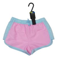 Nové - Světlemodro-ružové šušťákové kraťasy Dunnes